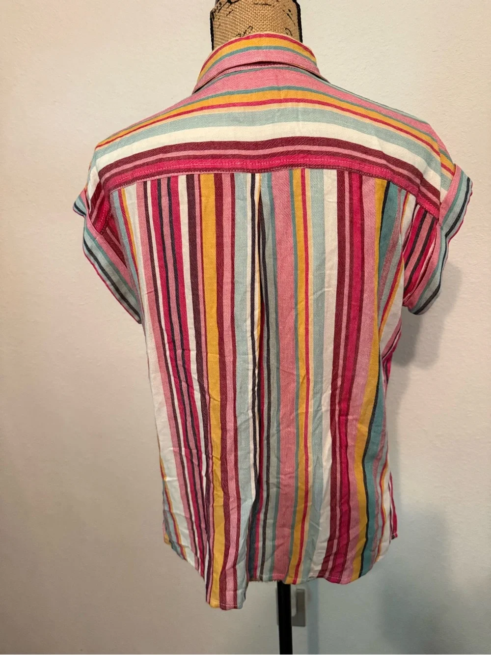 Harper Heritage Linen Button up Striped Short Sleeve Top - Picture 4 of 11